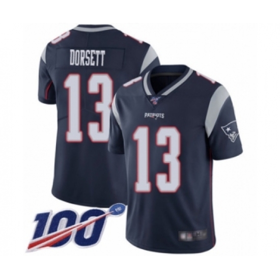 Men's New England Patriots #13 Phillip Dorsett Navy Blue Team Color Vapor Untouchable Limited Player 100th Season Football Jersey - Ujersey