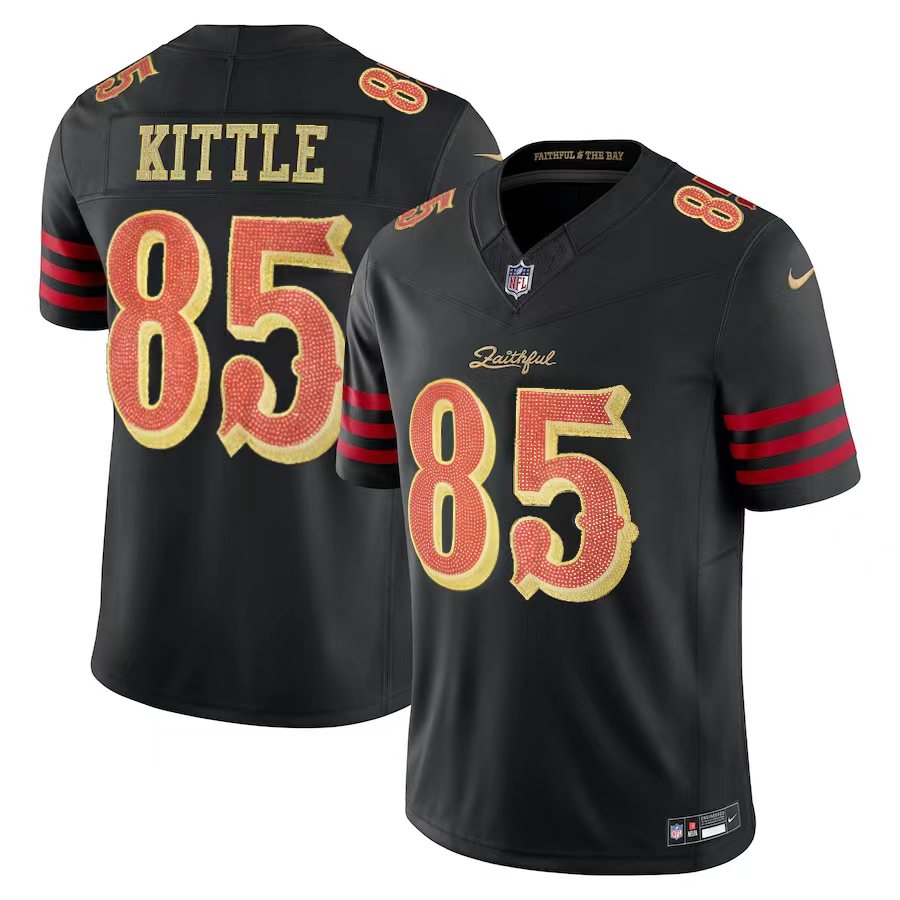[Diamond-Studded Collector's Edition] San Francisco 49ers George Kittle  Black 2025 Rivalries Collection Game Jersey - Ujersey NHL
