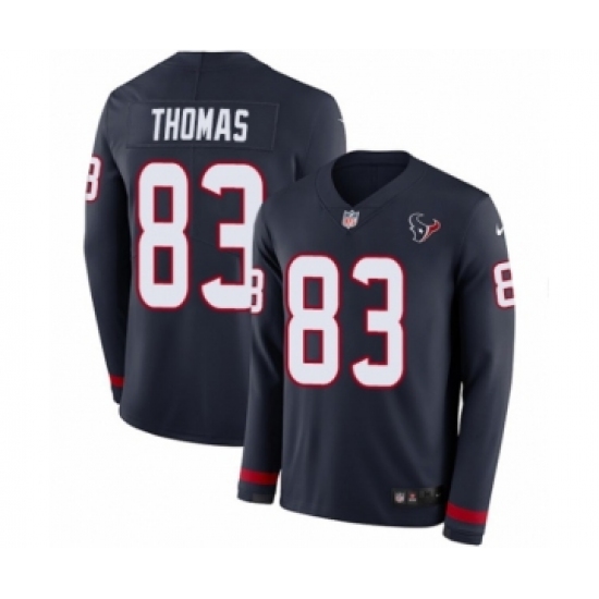 Men's Nike Houston Texans #83 Jordan Thomas Limited Navy Blue Therma Long Sleeve NFL Jersey - Ujersey