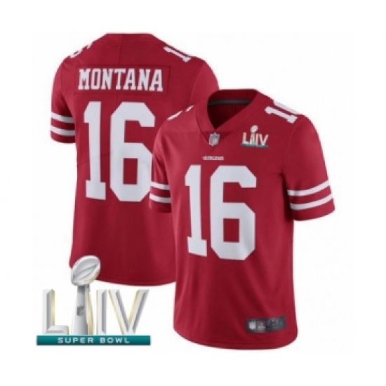 Youth San Francisco 49ers #16 Joe Montana Red Team Color Vapor Untouchable Limited Player Super Bowl LIV Bound Football Jersey - Ujersey