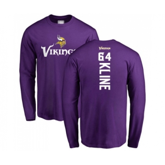 Football Minnesota Vikings #64 Josh Kline Purple Backer Long Sleeve T-Shirt - Ujersey