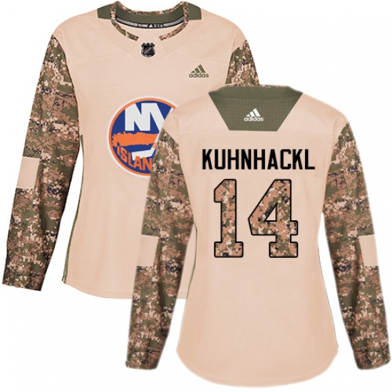 Women's Adidas New York Islanders #14 Tom Kuhnhackl Authentic Camo Veterans Day Practice NHL Jersey - Ujersey