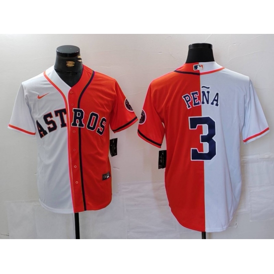 Men's Houston Astros #3 Jeremy Pena White Orange Split Stitched Baseball Jersey