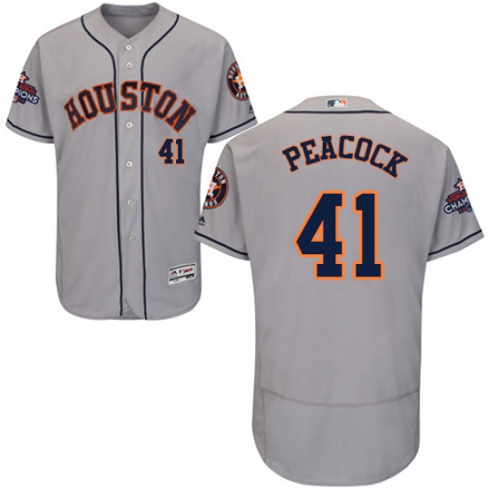 Men's Majestic Houston Astros #41 Brad Peacock Authentic Grey Road 2017 World Series Champions Flex Base MLB Jersey