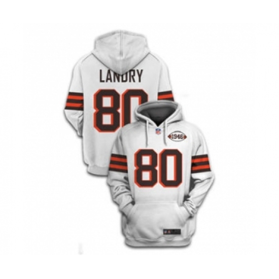 Men's Cleveland Browns #80 Jarvis Landry 2021 White 1946 Collection Pullover Football Hoodie - Ujersey