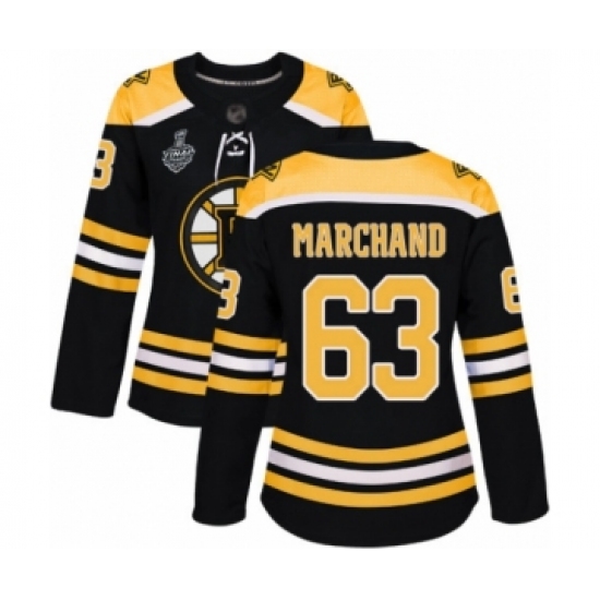Women's Boston Bruins #63 Brad Marchand Authentic Black Home 2019 Stanley Cup Final Bound Hockey Jersey - Ujersey