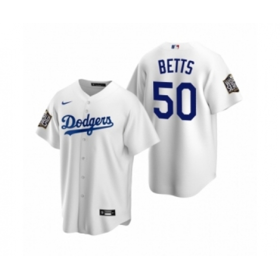 Men's Los Angeles Dodgers #50 Mookie Betts White 2020 World Series Replica Jersey - Ujersey