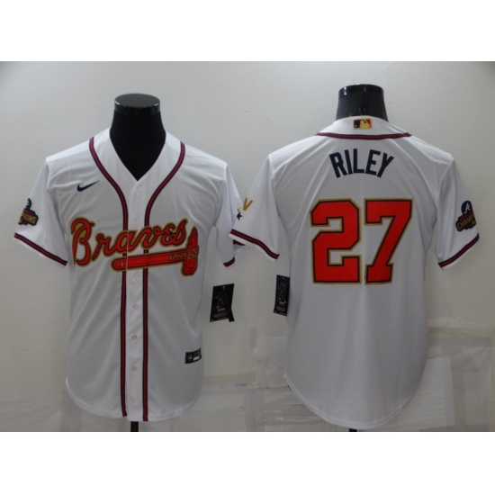 Men's Atlanta Braves #27 Austin Riley Nike White 2022 Gold Program Authentic Player Jersey