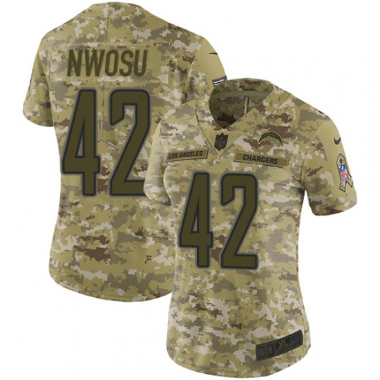Women's Nike Los Angeles Chargers #42 Uchenna Nwosu Limited Camo 2018 Salute to Service NFL Jersey - Ujersey