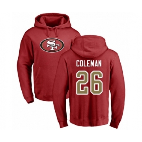 Football San Francisco 49ers #26 Tevin Coleman Red Name & Number Logo Pullover Hoodie - Ujersey