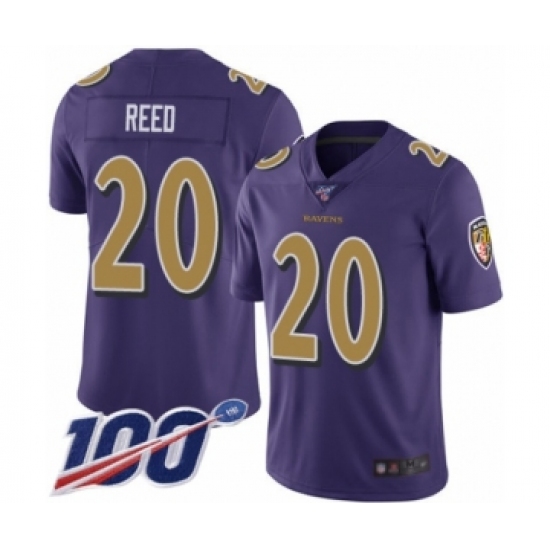 Men's Baltimore Ravens #20 Ed Reed Limited Purple Rush Vapor Untouchable 100th Season Football Jersey - Ujersey