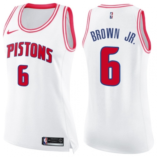 Women's Nike Detroit Pistons #6 Bruce Brown Jr. Swingman White Pink Fashion NBA Jersey