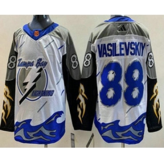 Men's Tampa Bay Lightning #88 Andrei Vasilevskiy White 2022 Reverse Retro Authentic Jersey - Ujersey
