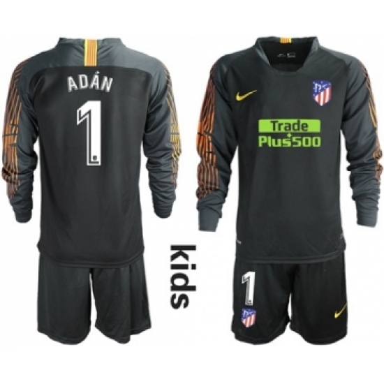 Atletico Madrid #1 Adan Black Goalkeeper Long Sleeves Kid Soccer Club Jersey