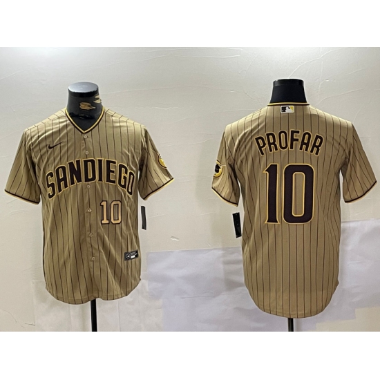 Men's San Diego Padres #10 Jurickson Profar Khaki Team Logo Cool Base Jerseys