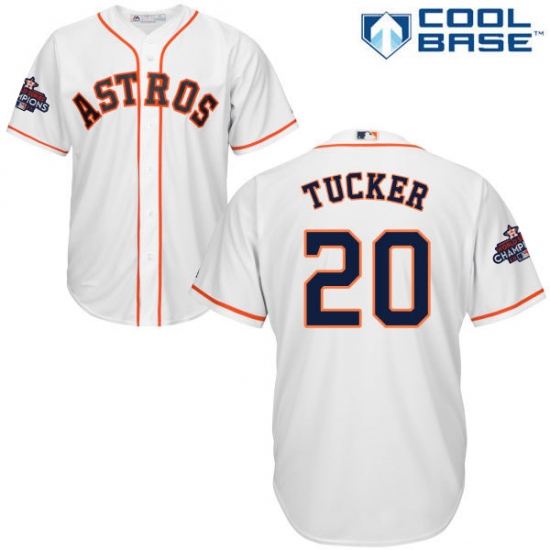 Youth Majestic Houston Astros #20 Preston Tucker Authentic White Home 2017 World Series Champions Cool Base MLB Jersey - Ujersey