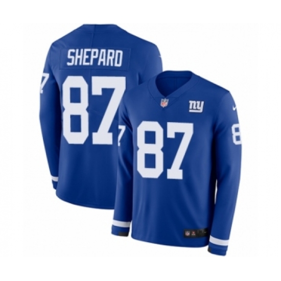 Men's Nike New York Giants #87 Sterling Shepard Limited Royal Blue Therma Long Sleeve NFL Jersey - Ujersey