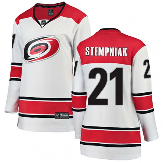 Women's Carolina Hurricanes #21 Lee Stempniak Authentic White Away Fanatics Branded Breakaway NHL Jersey - Ujersey