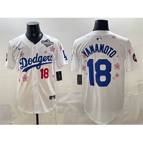 Men's Los Angeles Dodgers #18 Yoshinobu Yamamoto White 2025 World Series Tokyo Series Limited Stitched Baseball Jersey - Ujersey
