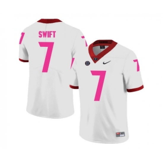 Georgia Bulldogs 7 D'Andre Swift White 2018 Breast Cancer Awareness College Football Jersey - Ujersey
