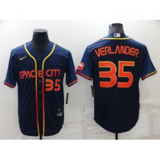 Men's Houston Astros #35 Justin Verlander Number 2022 Navy Blue City Connect Cool Base Stitched Jersey - Ujersey