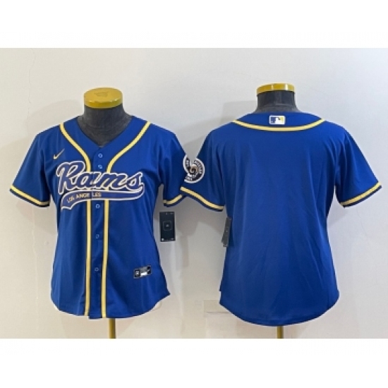 Women's Los Angeles Rams Blank Royal With Patch Cool Base Stitched Baseball Jersey - Ujersey