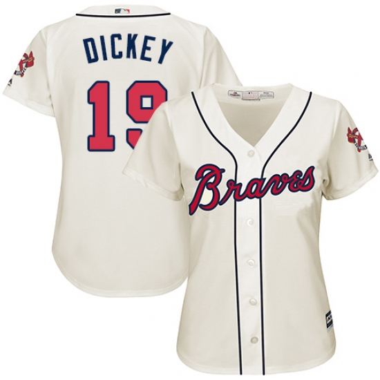 Women's Majestic Atlanta Braves #19 R.A. Dickey Authentic Cream Alternate 2 Cool Base MLB Jersey - Ujersey
