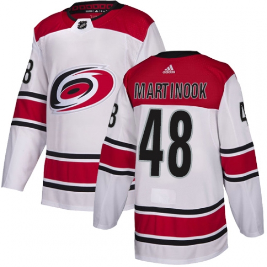 Youth Adidas Carolina Hurricanes #48 Jordan Martinook Authentic White Away NHL Jersey - Ujersey