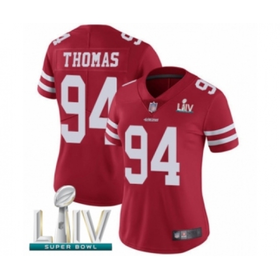 Women's San Francisco 49ers #94 Solomon Thomas Red Team Color Vapor Untouchable Limited Player Super Bowl LIV Bound Football Jersey - Ujersey