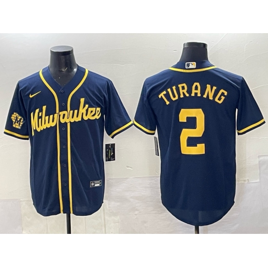 Men's Milwaukee Brewers #2 Brice Turang Navy 2025 With Stitched Baseball Jersey - Ujersey