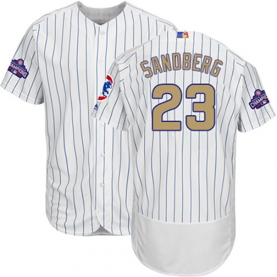 Men's Majestic Chicago Cubs #23 Ryne Sandberg Authentic White 2017 Gold Program Flex Base MLB Jersey - Ujersey