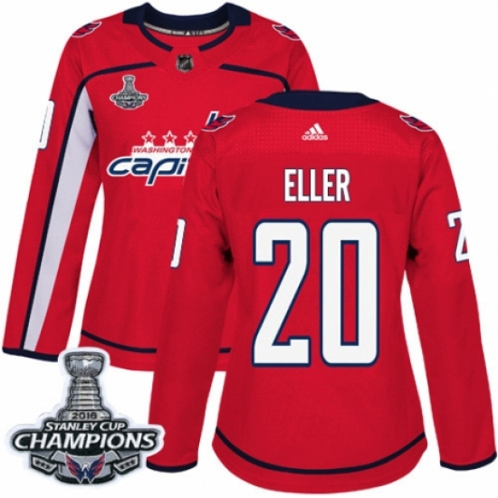 Women's Adidas Washington Capitals #20 Lars Eller Authentic Red Home 2018 Stanley Cup Final Champions NHL Jersey - Ujersey