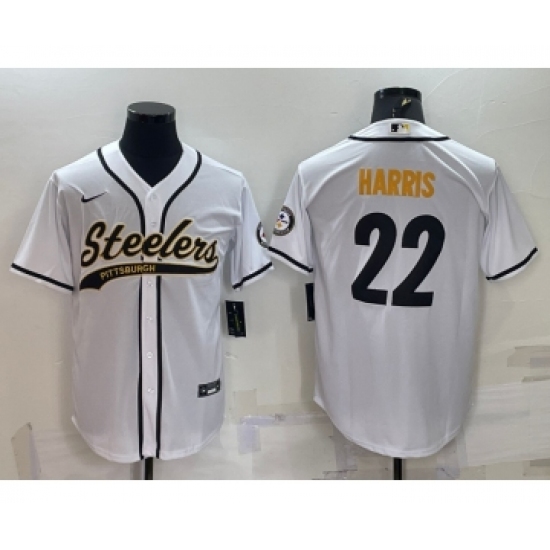 Men's Pittsburgh Steelers #22 Najee Harris White With Patch Cool Base Stitched Baseball Jersey - Ujersey