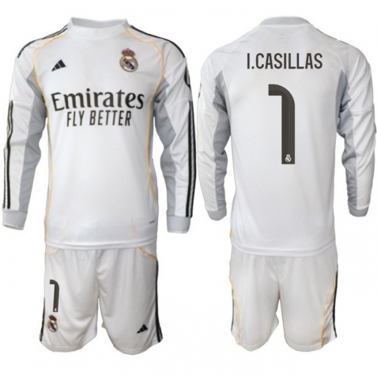 Men Real Madrid 2026 Soccer Jerseys White Long #1 I.CASILLAS