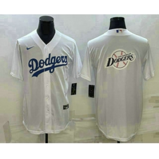 Men's Los Angeles Dodgers White Team Big Logo Cool Base Stitched Baseball Jersey1 - Ujersey