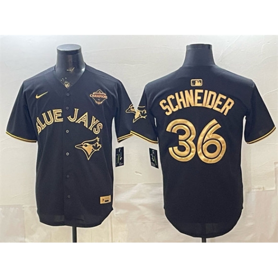 Men's Toronto Blue Jays #36 Davis Schneider Black Gold 2025 American League Champions Limited Stitched Baseball Jersey - Ujersey