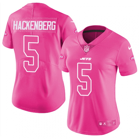 Women's Nike New York Jets #5 Christian Hackenberg Limited Pink Rush Fashion NFL Jersey - Ujersey