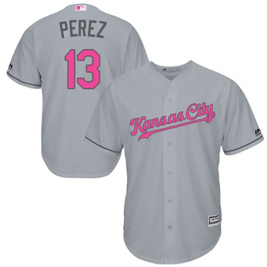 Men's Majestic Kansas City Royals #13 Salvador Perez Replica Grey 2016 Mother's Day Cool Base MLB Jersey - Ujersey
