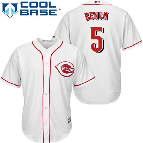 Youth Majestic Cincinnati Reds #5 Johnny Bench Authentic White Home Cool Base MLB Jersey - Ujersey