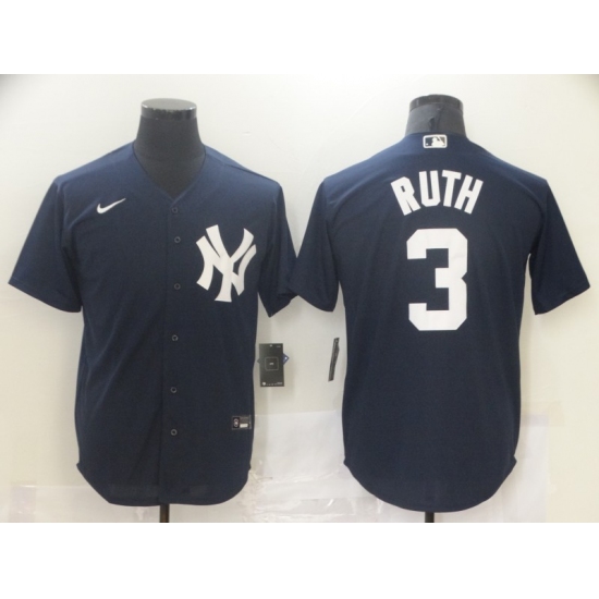Men's Nike New York Yankees #3 Babe Ruth Navy Road Flex Base Authentic Collection Jersey - Ujersey