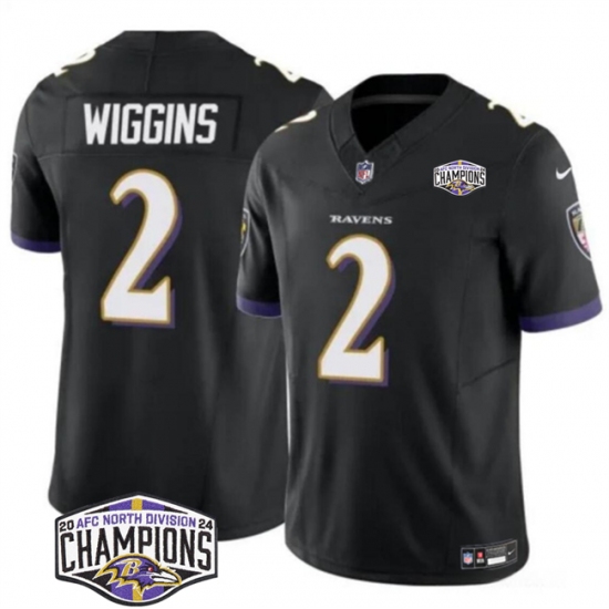 Men's Baltimore Ravens #2 Nate Wiggins Black F.U.S.E 2024 AFC North Division Champions Vapor Limited Football Jersey - Ujersey