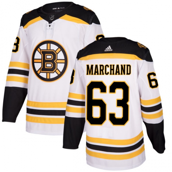 Men's Adidas Boston Bruins #63 Brad Marchand Authentic White Away NHL Jersey - Ujersey