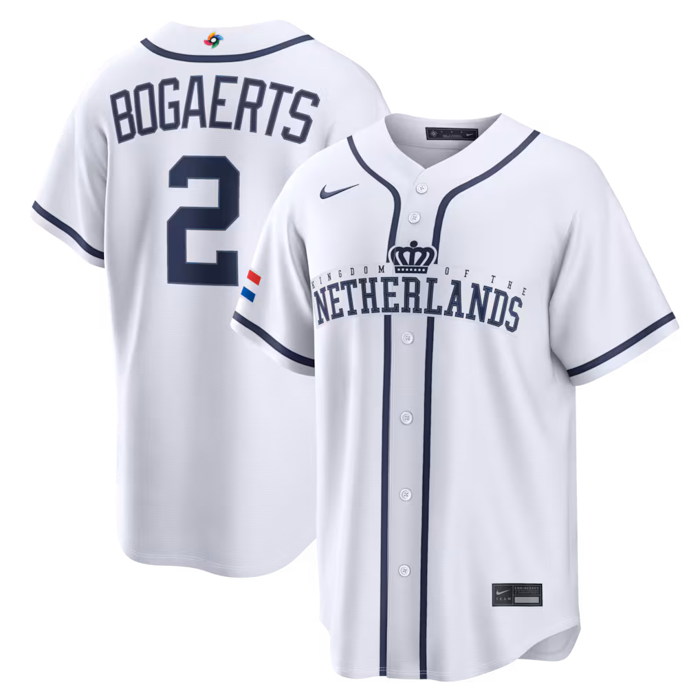 Men's Netherlands Baseball Xander Bogaerts Nike White 2026 World Baseball Classic Home Stadium Jersey - U-jersey