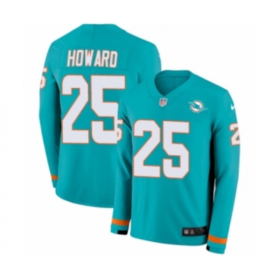 Youth Nike Miami Dolphins #25 Xavien Howard Limited Aqua Therma Long Sleeve NFL Jersey - Ujersey