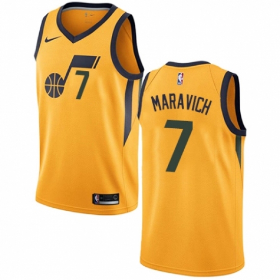 Men's Nike Utah Jazz #7 Pete Maravich Swingman Gold NBA Jersey Statement Edition - Ujersey