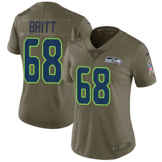 Women's Nike Seattle Seahawks #68 Justin Britt Limited Olive 2017 Salute to Service NFL Jersey - Ujersey