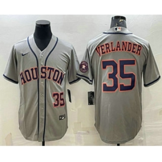 Men's Houston Astros #35 Justin Verlander Number Grey With Patch Stitched MLB Cool Base Nike Jersey - Ujersey
