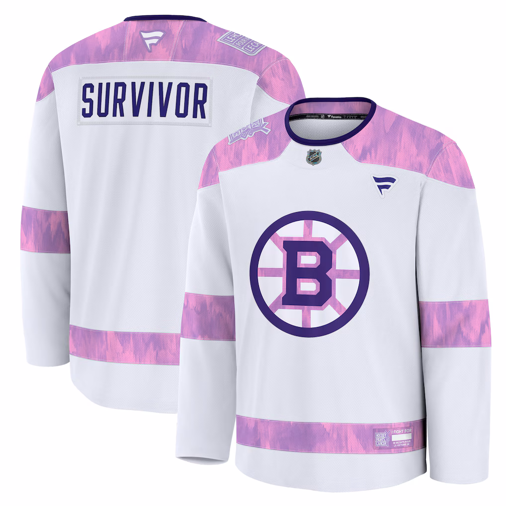 Men's Boston Bruins Fanatics White Hockey Fights Cancer Survivor Practice Jersey - ujerseystore