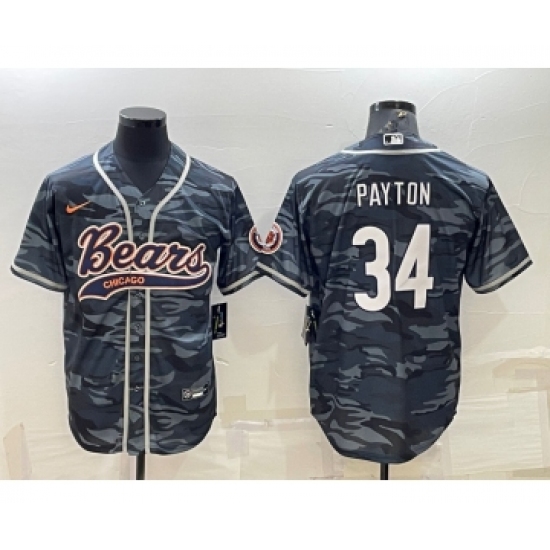 Men's Chicago Bears Blank #34 Walter Payton Grey Camo With Patch Cool Base Stitched Baseball Jersey - Ujersey
