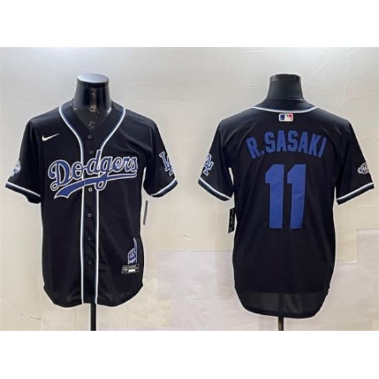 Men's Los Angeles Dodgers #11 Roki Sasaki Black 2024 World Series Champions Limited Stitched Baseball Jersey - Ujersey